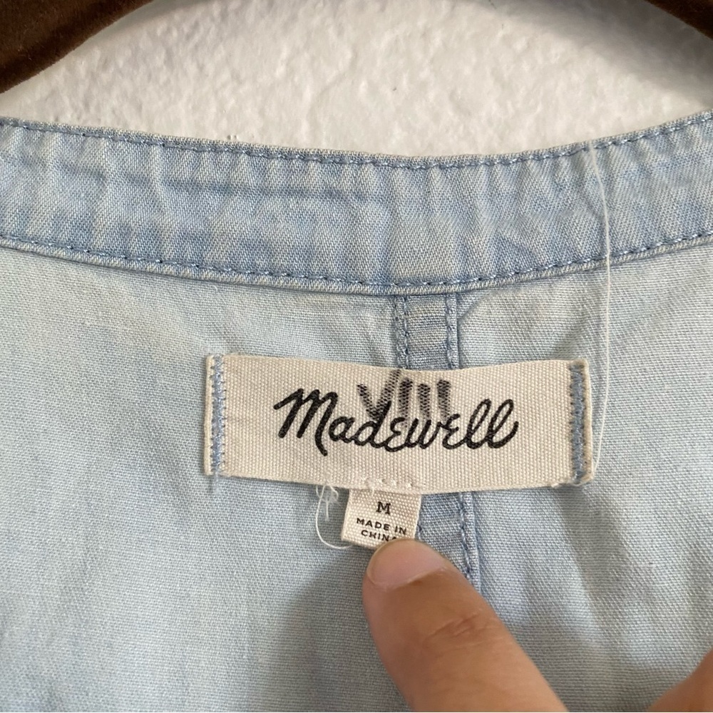 Madewell Women's Size Medium Blue Chambray Denim Popover Top - Picture 3 of 5